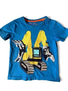 Mini Boden Blue T-Shirt with Yellow Excavator Appliqué